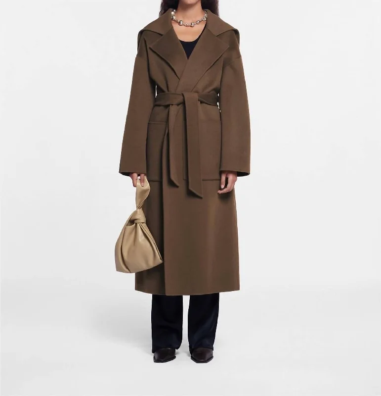 Ruta Oversized Trench Coat With Shawl In Clay Brown