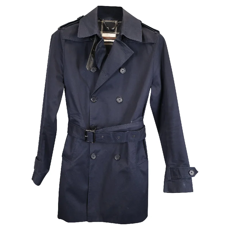 Sandro Double-Breasted Trench Coat in Navy Blue Cotton