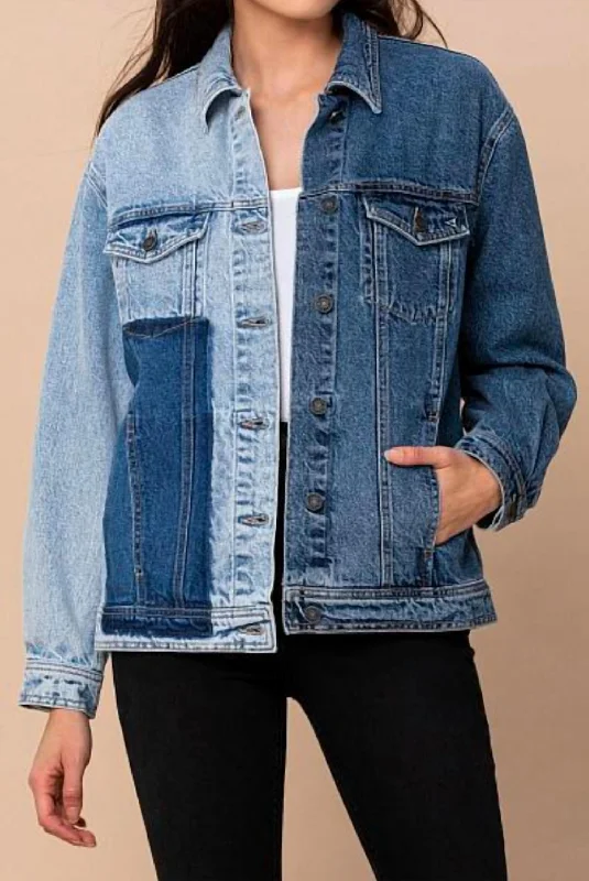 Women's Patch Oversized Denim Jacket In Light Blue