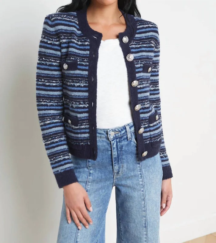 Woodson Stripe Knit Jacket In Blue Multi