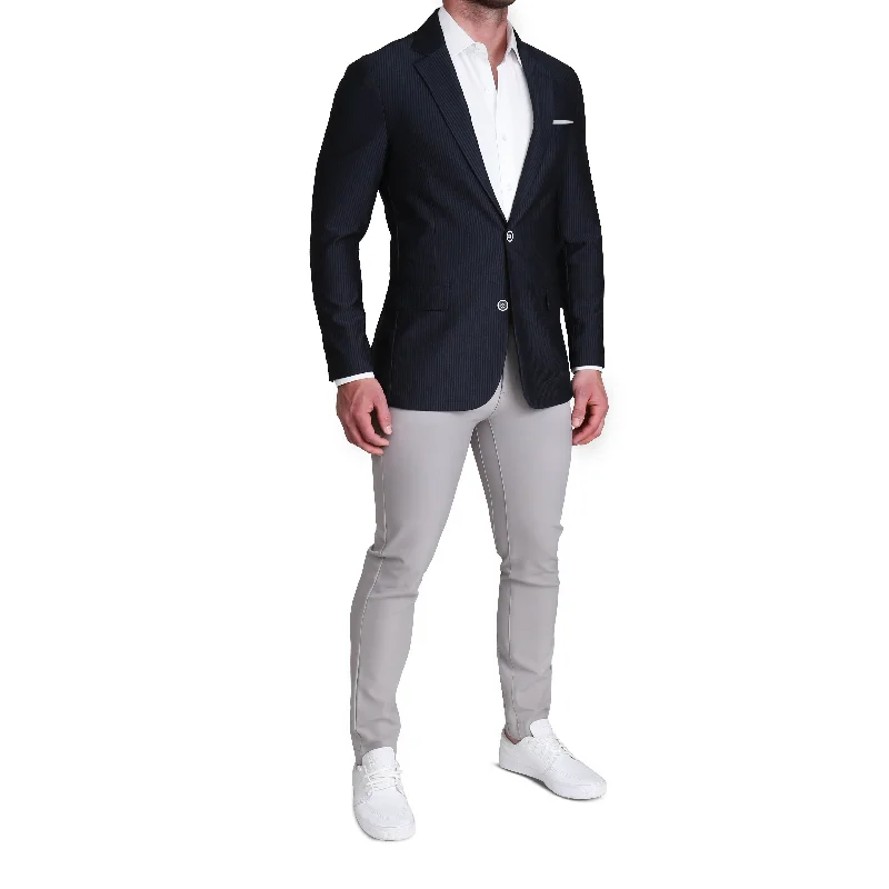 Athletic Fit Stretch Blazer - Navy Seersucker