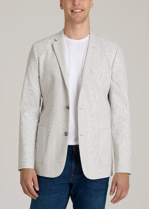 Men's Tall Blazer in Light Grey Houndstooth