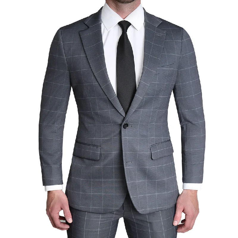 Brushed Tech Stretch Blazer - Grey & White Big Windowpane