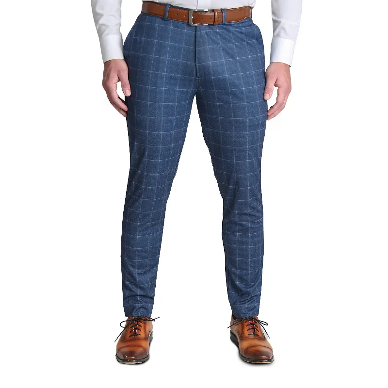 Brushed Tech Suit Pant - Heathered Blue With White Windowpane