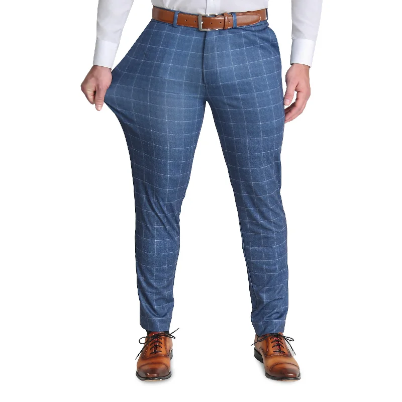 Brushed Tech Suit Pant - Heathered Blue With White Windowpane