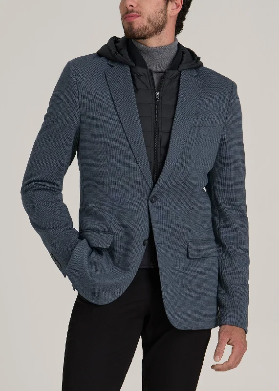 Hooded Bib Blazer for Tall Men in Black and Grey Houndstooth