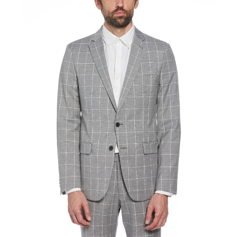 Light Grey Windowpane Plaid Wool Blend Two Piece Suit