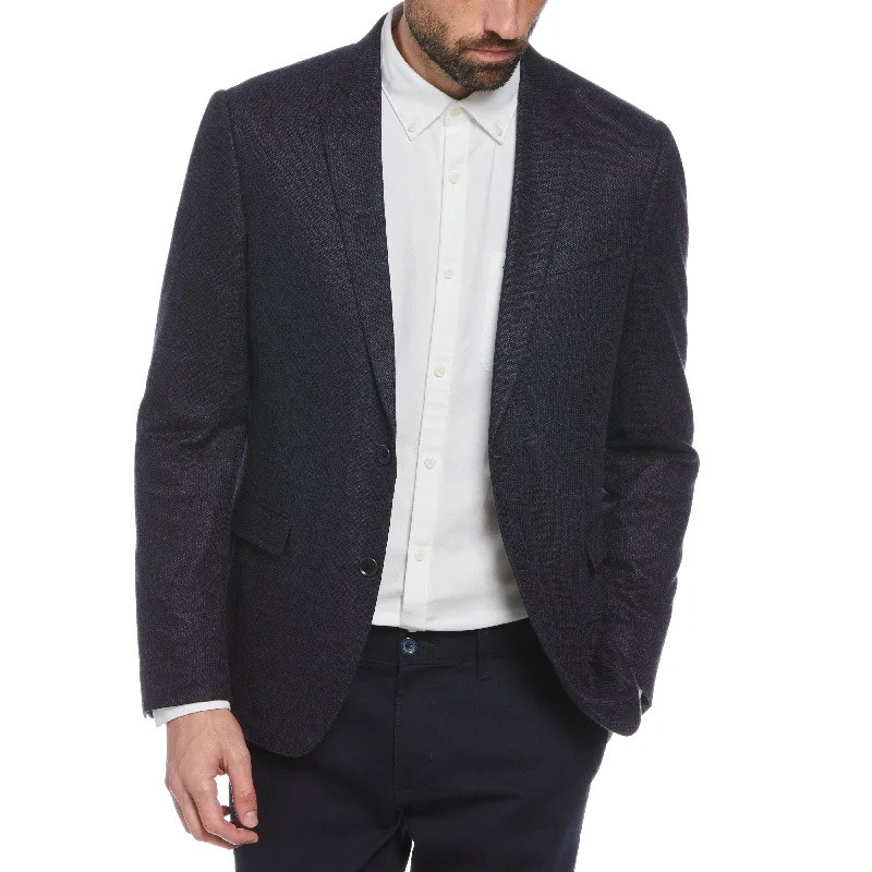 Navy Linen Wool Blend Knit Blazer