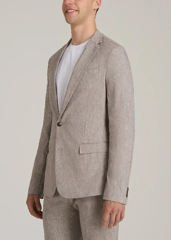 Stretch Linen Blazer for Tall Men in Brown Linen