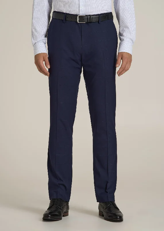 Suit Trousers for Tall Men in Blue Windowpane