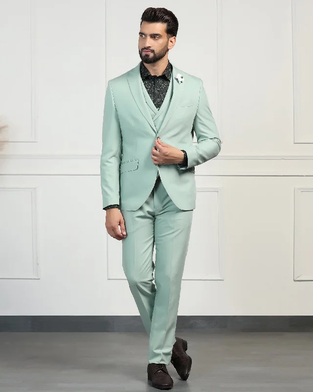 Three Piece Aqua Solid Formal Suits - Randle