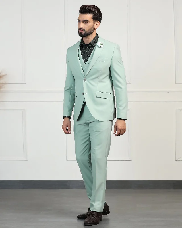 Three Piece Aqua Solid Formal Suits - Randle