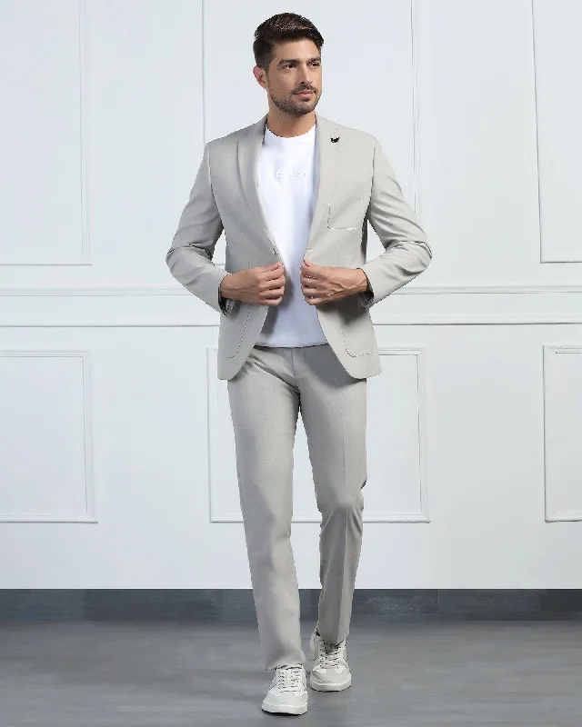 Two Piece Beige Solid Formal Suits - Connor