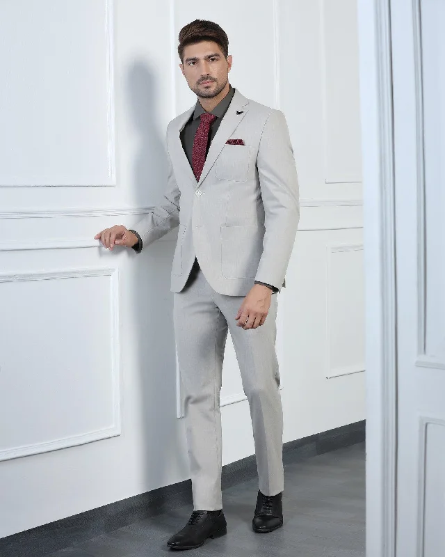 Two Piece Beige Solid Formal Suits - Connor