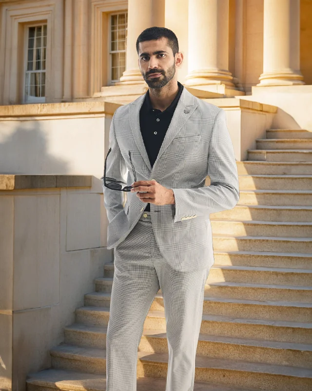 Two Piece Grey Check Formal Suits - Saintov