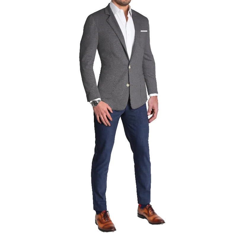 Unstructured Knit Blazer - Heathered Charcoal