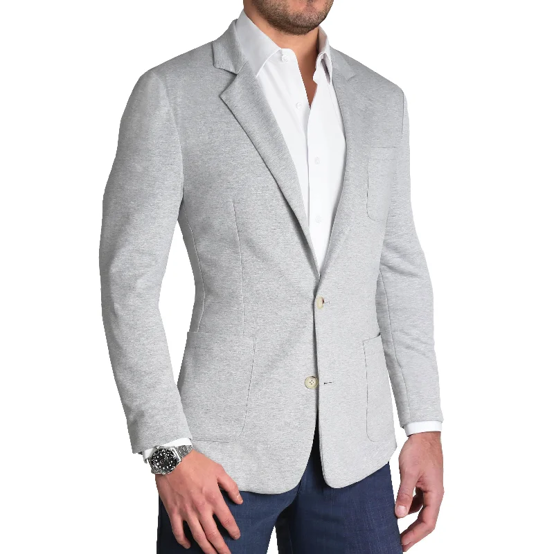 Unstructured Knit Blazer - Heathered Light Grey