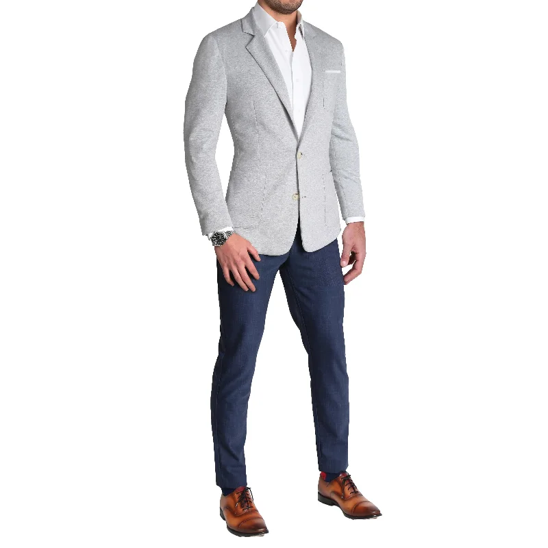 Unstructured Knit Blazer - Heathered Light Grey