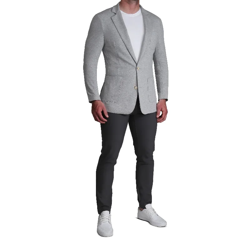 Unstructured Knit Blazer - Heathered Light Grey