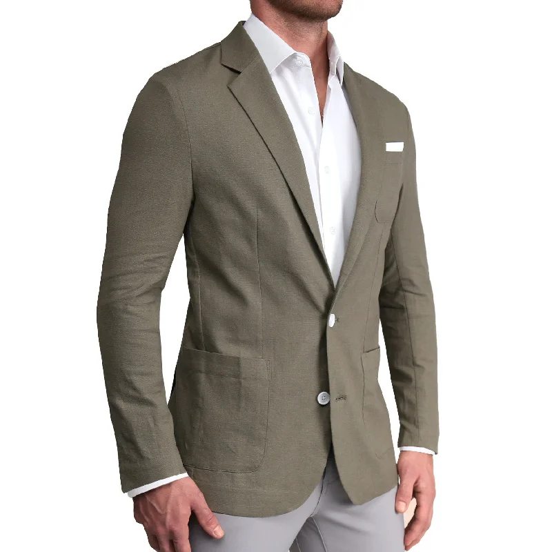 Unstructured Linen Blazer - Dark Olive