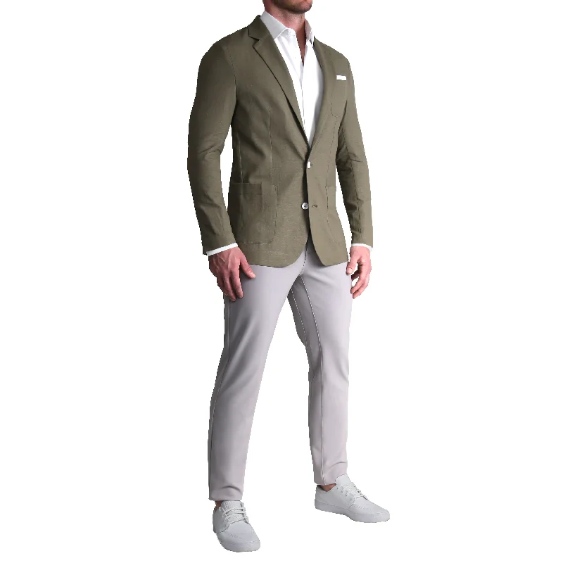 Unstructured Linen Blazer - Dark Olive