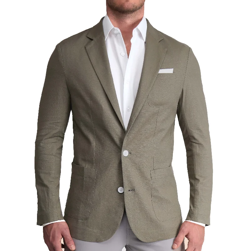 Unstructured Linen Blazer - Dark Olive