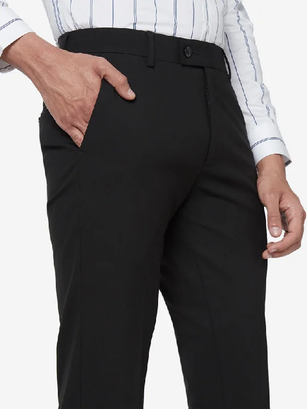 WES Formals Black Ultra Slim Fit Trousers