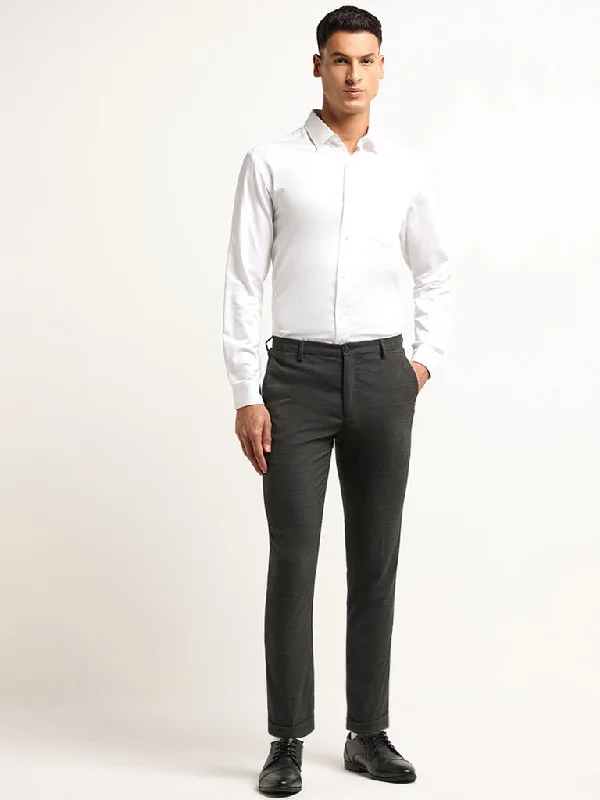 WES Formals Grey Mid Rise Carrot Fit Trousers