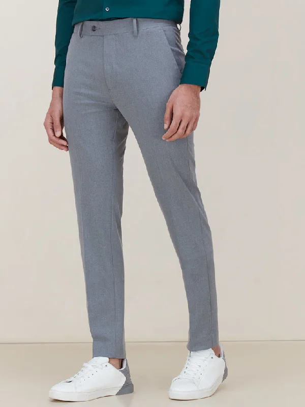 WES Formals Grey Slim-Fit Mid-Rise Trousers