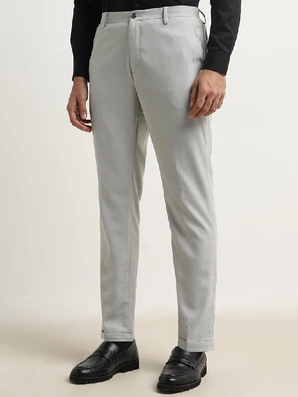 WES Formals Light Grey Carrot-Fit Mid-Rise Trousers