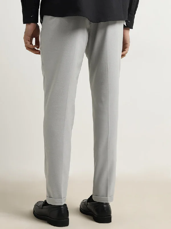 WES Formals Light Grey Carrot-Fit Mid-Rise Trousers