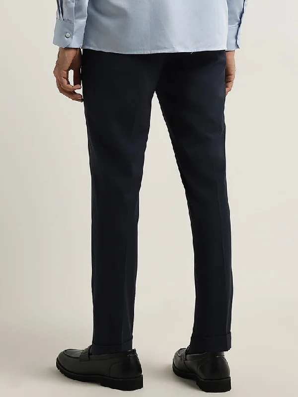 WES Formals Navy Carrot-Fit Mid-Rise Trousers