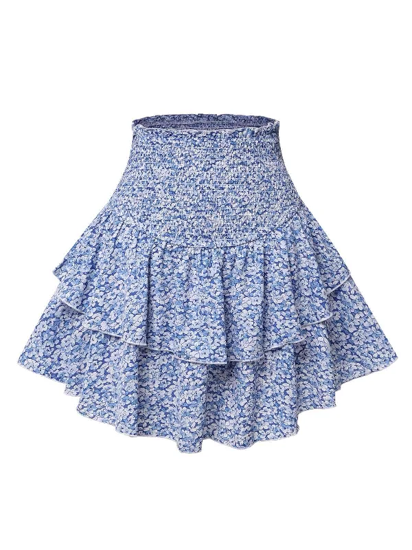 Blue 1950s Ditsy Floral Layered Skirt