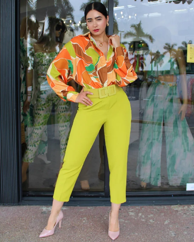 Everywhere You Go High Waist Flare Pants Lime