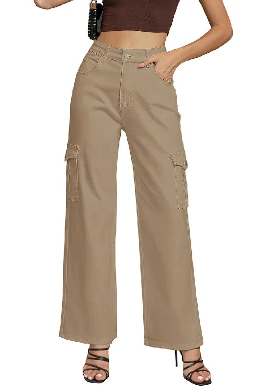 Warm Sand Women's Cargo Denim Relaxed Fit Y2K Wide Leg Pants