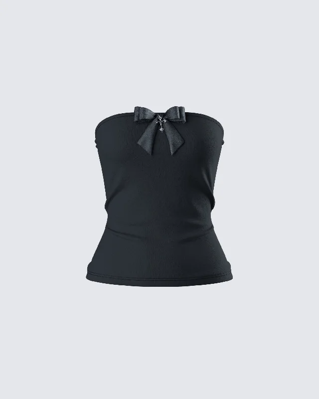 Aloa Black Bow Jersey Tube Top