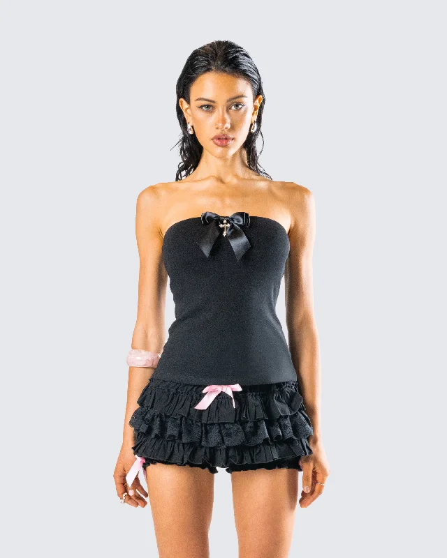 Aloa Black Bow Jersey Tube Top