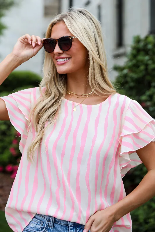 FINAL SALE - Daytime Cheer Blush Striped Blouse