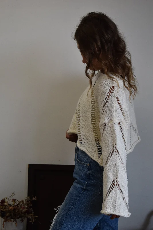 Ivory Distressed Knit Sweater