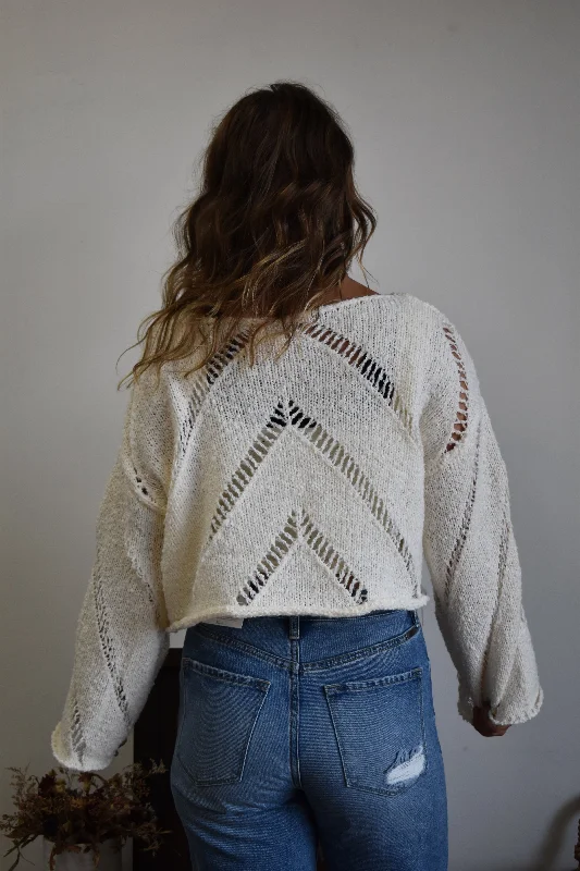 Ivory Distressed Knit Sweater