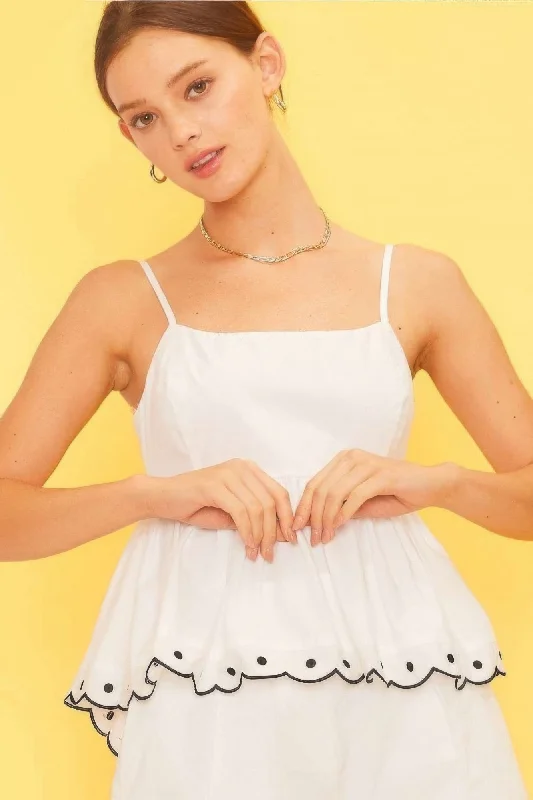 Hot Girl Tied Back Scalloped Cotton Tank In Cream Short Sleeve Top