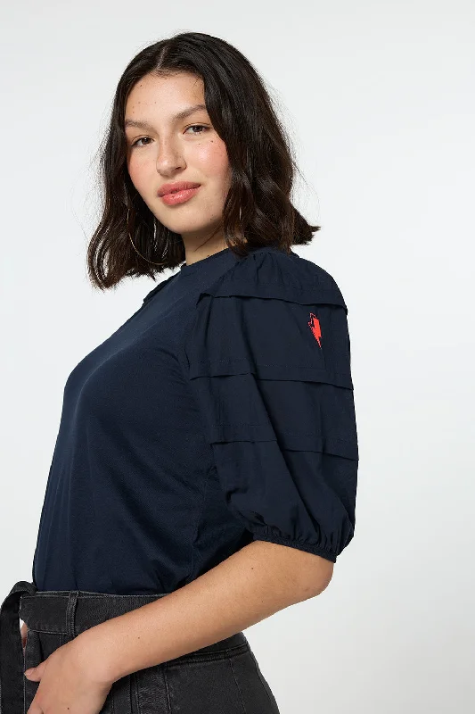 Navy Pintuck Sleeve T-Shirt