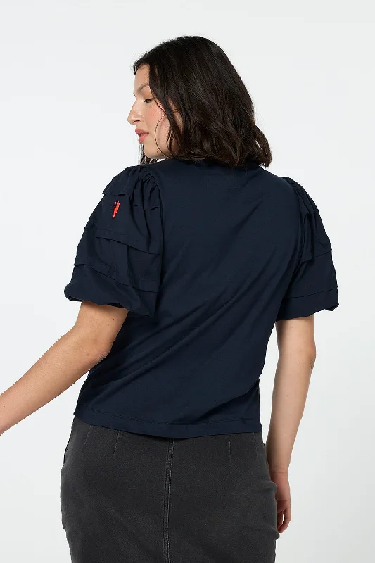 Navy Pintuck Sleeve T-Shirt