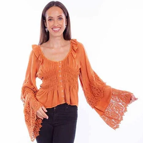 Scully Women's Crochet Bell Sleeve Top in Rust