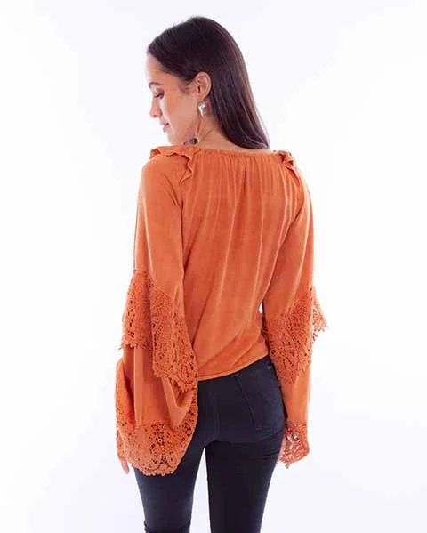 Scully Women's Crochet Bell Sleeve Top in Rust