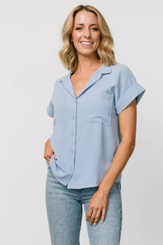 Shaylee Button Up Top | Light Blue