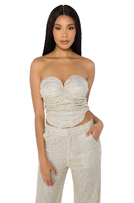 SHOW OFF SEASON RUCHED CORSET TOP IN SILVER