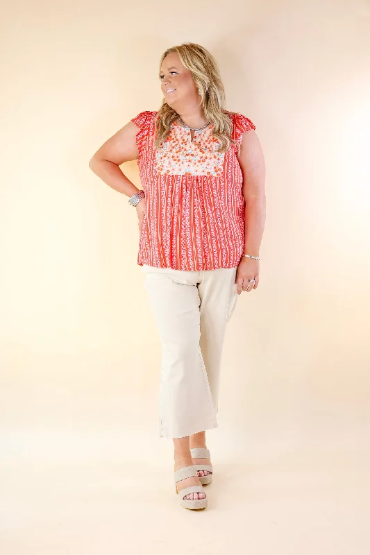 Sweet Reminder Floral and Stripe Print Top with Embroidered Yoke in Red