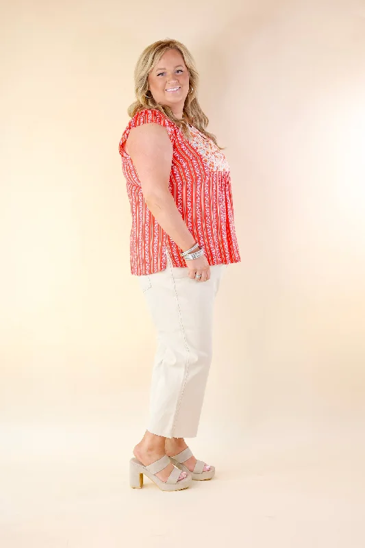 Sweet Reminder Floral and Stripe Print Top with Embroidered Yoke in Red