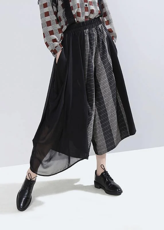 2024 stylish women patchwork casual pants asymmetric wide leg pants